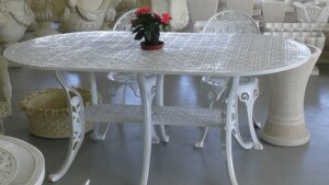 Table brésilienne ovale de 1,85m / 1m + 6 chaises américaines